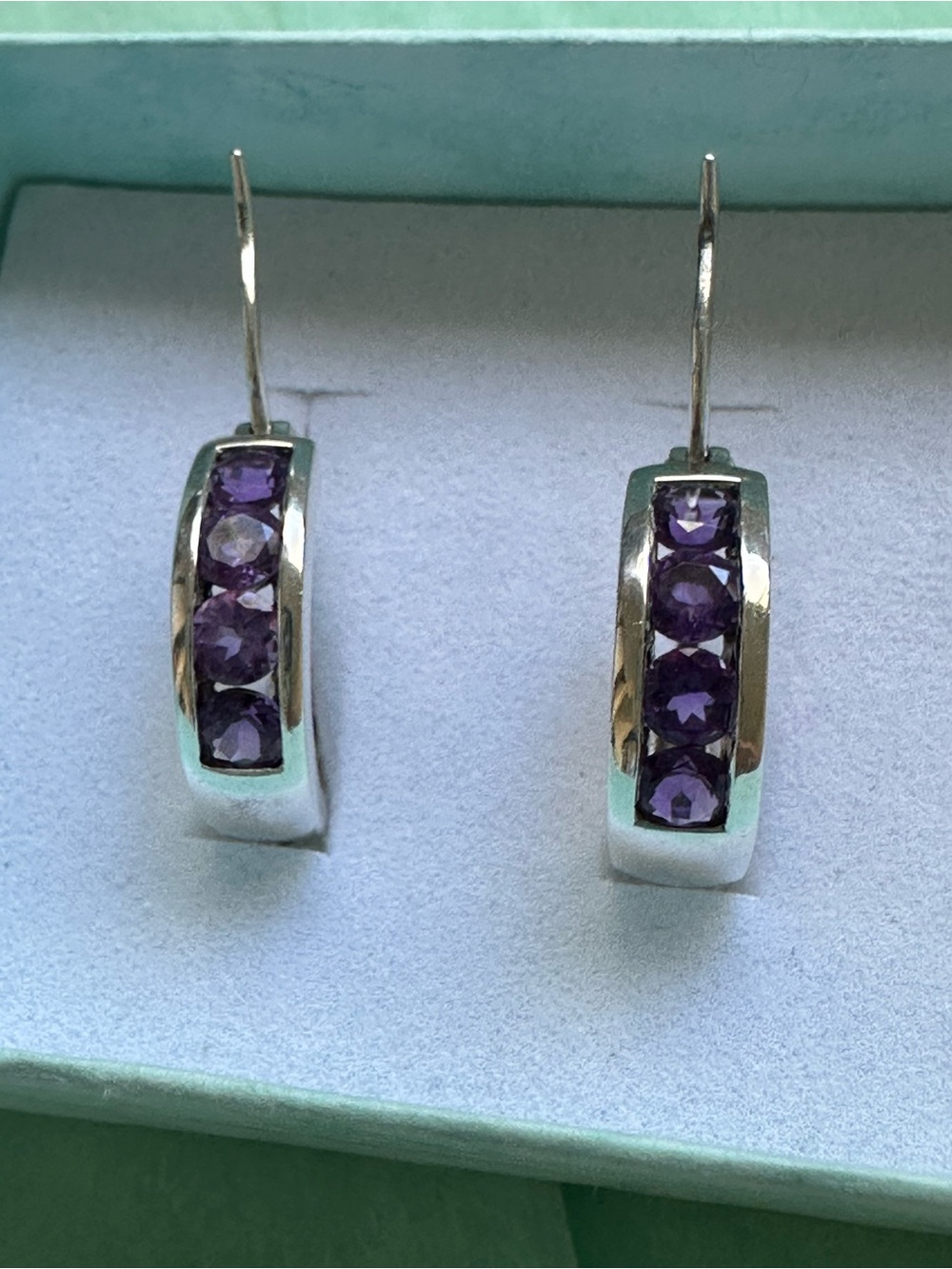 Vintage Ross simons Sterling Silver Amethyst Hoop Earrings - Picture 2 of 9